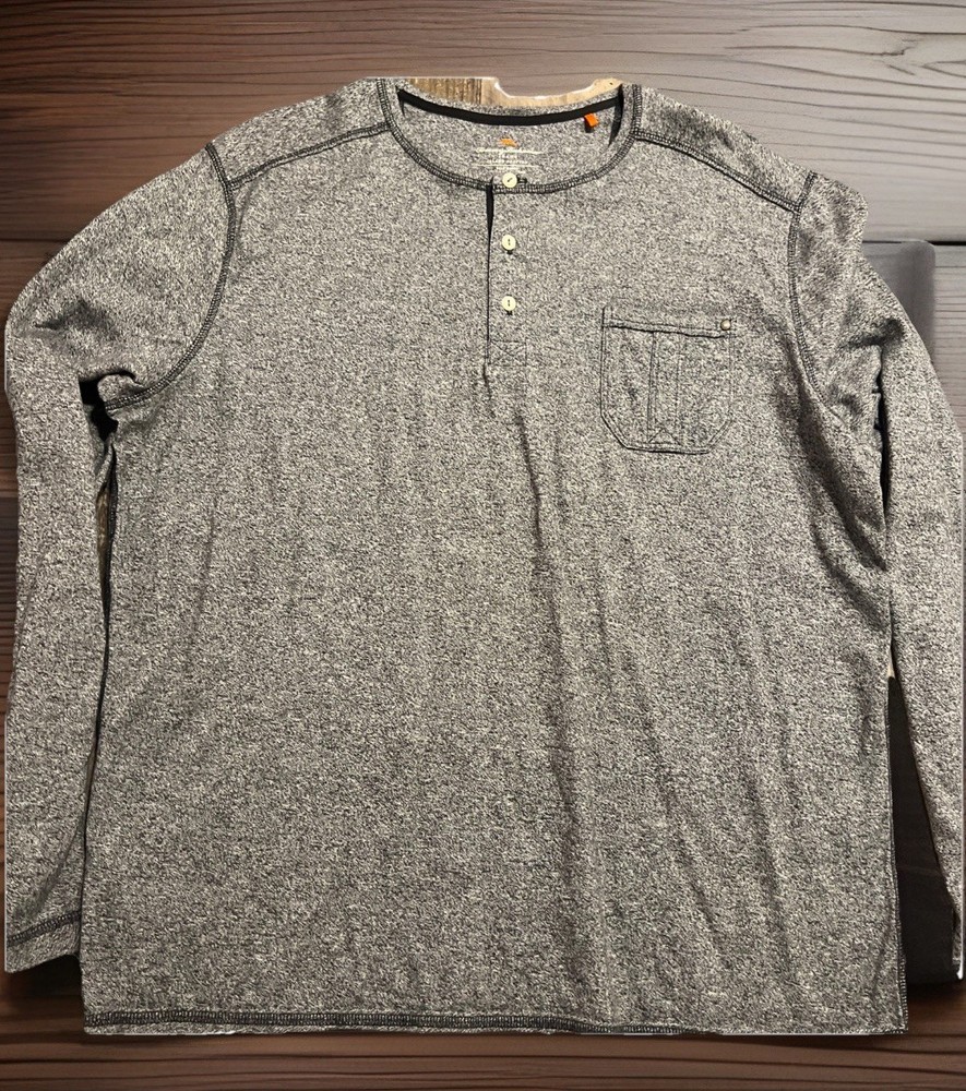 Tommy Bahama Henley Shirt Mens L Gray Long Sleeve Thermal Casual Cotton NNT