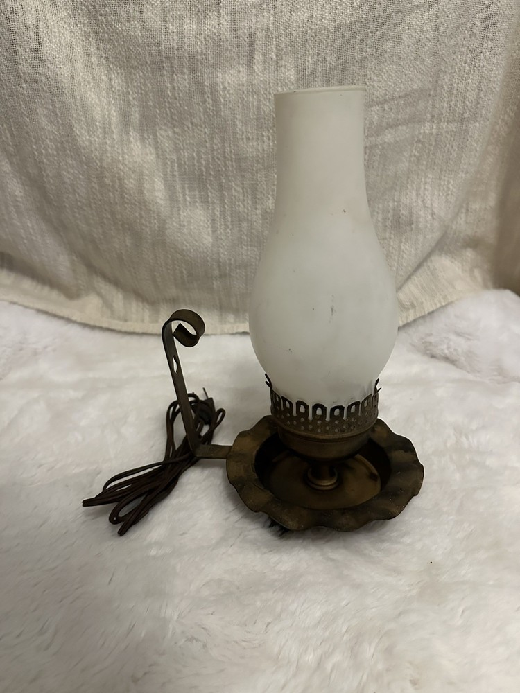 Electric Hurricane Brass Lantern Style Lamp - Frosted Glass Vintage