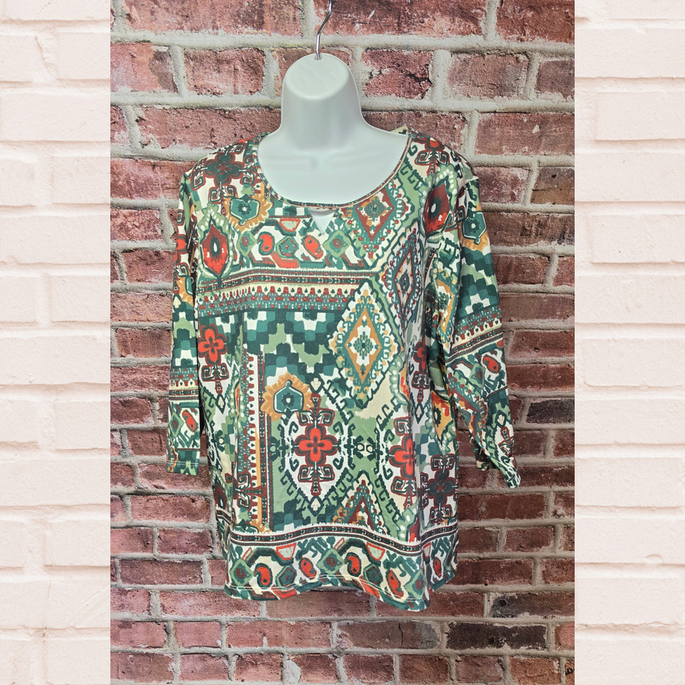Women's ALLISON Daley Petites Embellished 3/4 Sleeve Top Size PXL
