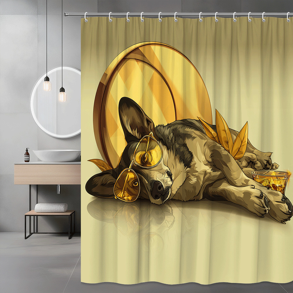 Corgi Shower Curtain Gold Glasses Dog Print