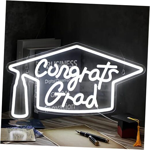 Congrats Grad Neon Sign 15.8x8.9 Inch LED Wall Art for Graduation Decor