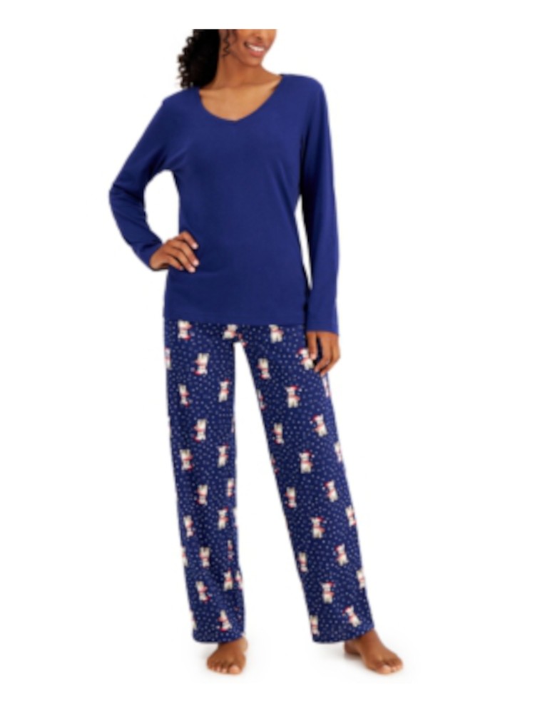 CHARTER CLUB Womens Navy T-Shirt Top Straight leg Pants Knit Pajamas XS