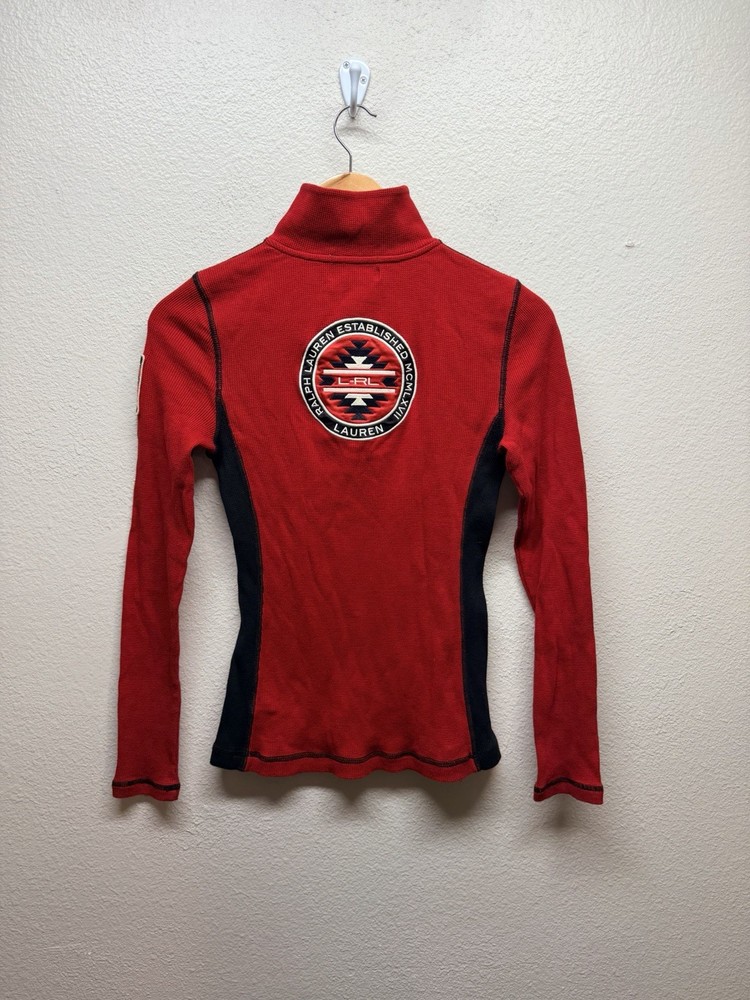 Y2K Lauren Ralph Lauren LRL Active Thermal Quarter Zip Aztec Patch XS Red Ski
