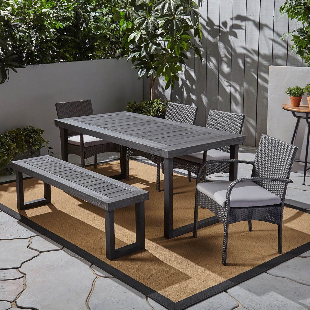 Stonecrest 6-Person Outdoor Dining Set with Wood Frame and Wicker Seating