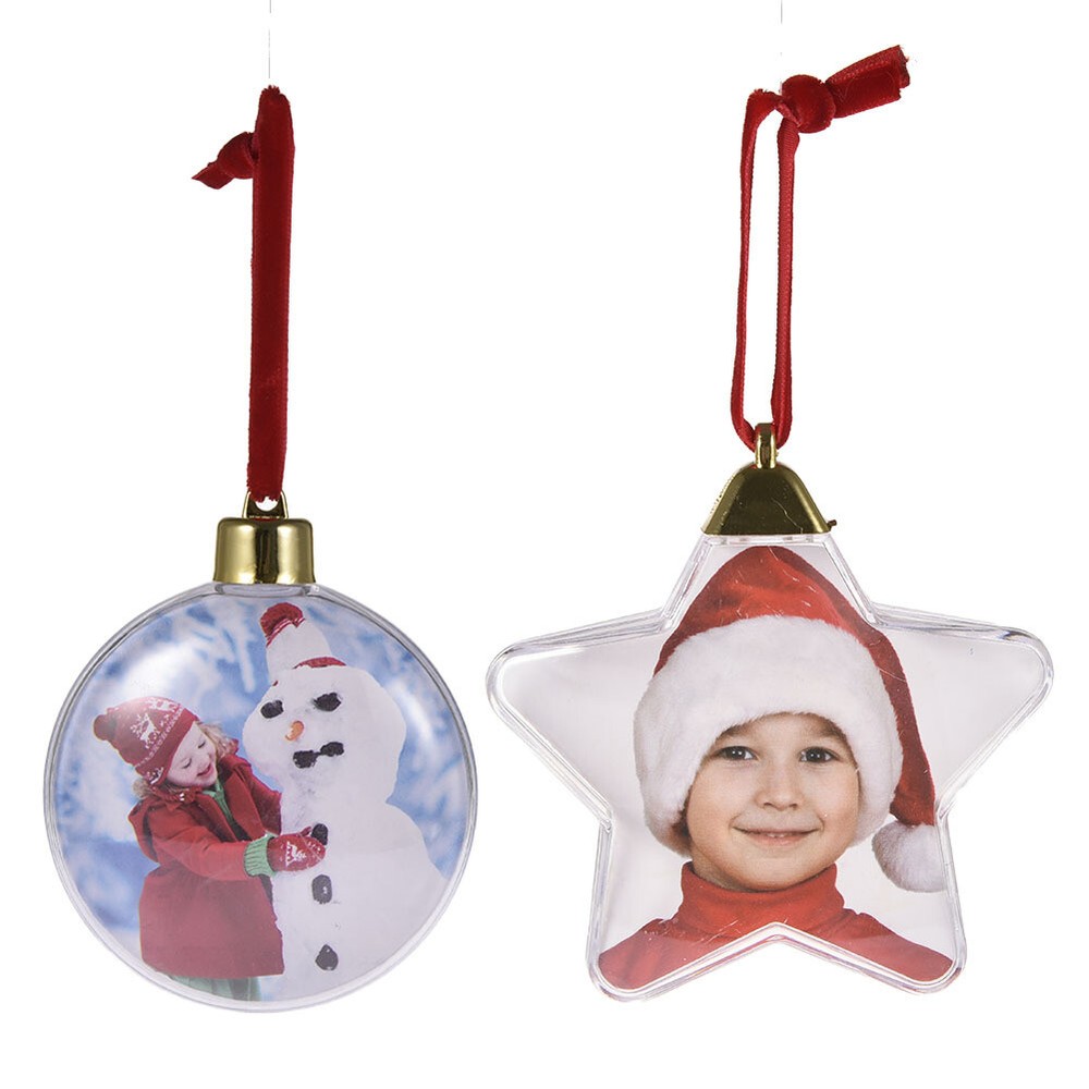 1-5xChristmas Ball Photo Ball Ornaments With Red Lanyard Photo Ornament Hangable
