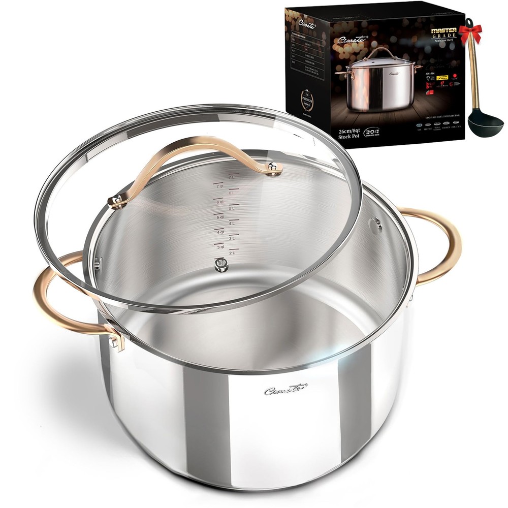8 Quart Stock Pot, 3 Ply Whole Clad Stainless Steel Stock Pot, 8 QT Cooking P...