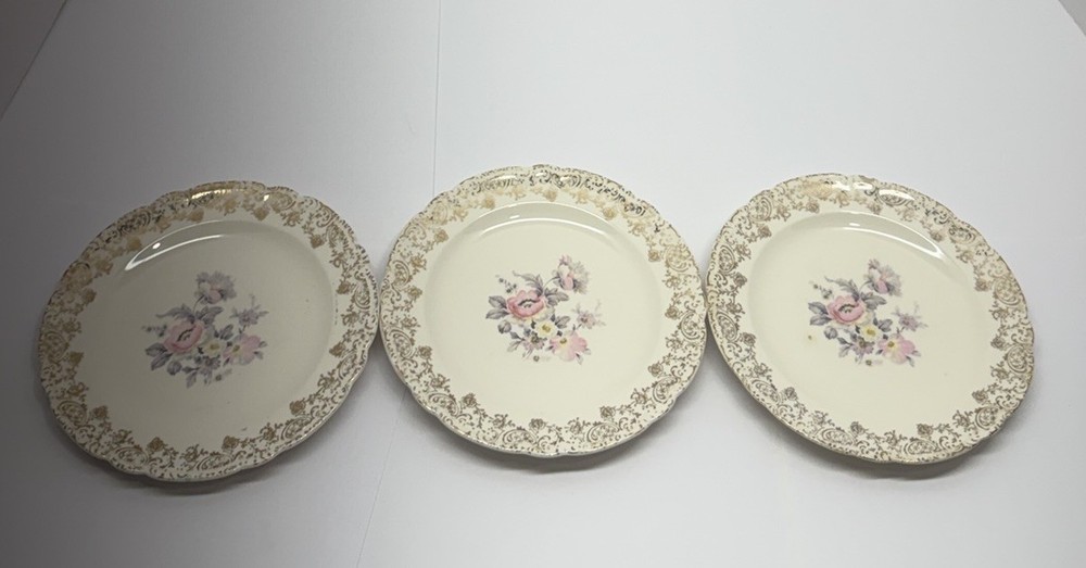 The French Saxon China Co Luncheon Plates 22K Gold Trim Union Made USA