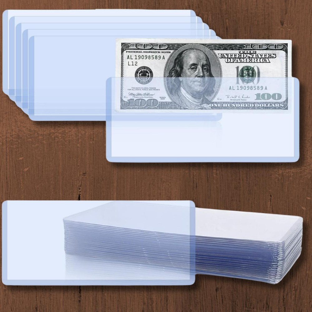 20 Pack Hard Plastic Clear Money Holder Bill Money Top-load Sleeves Display Free