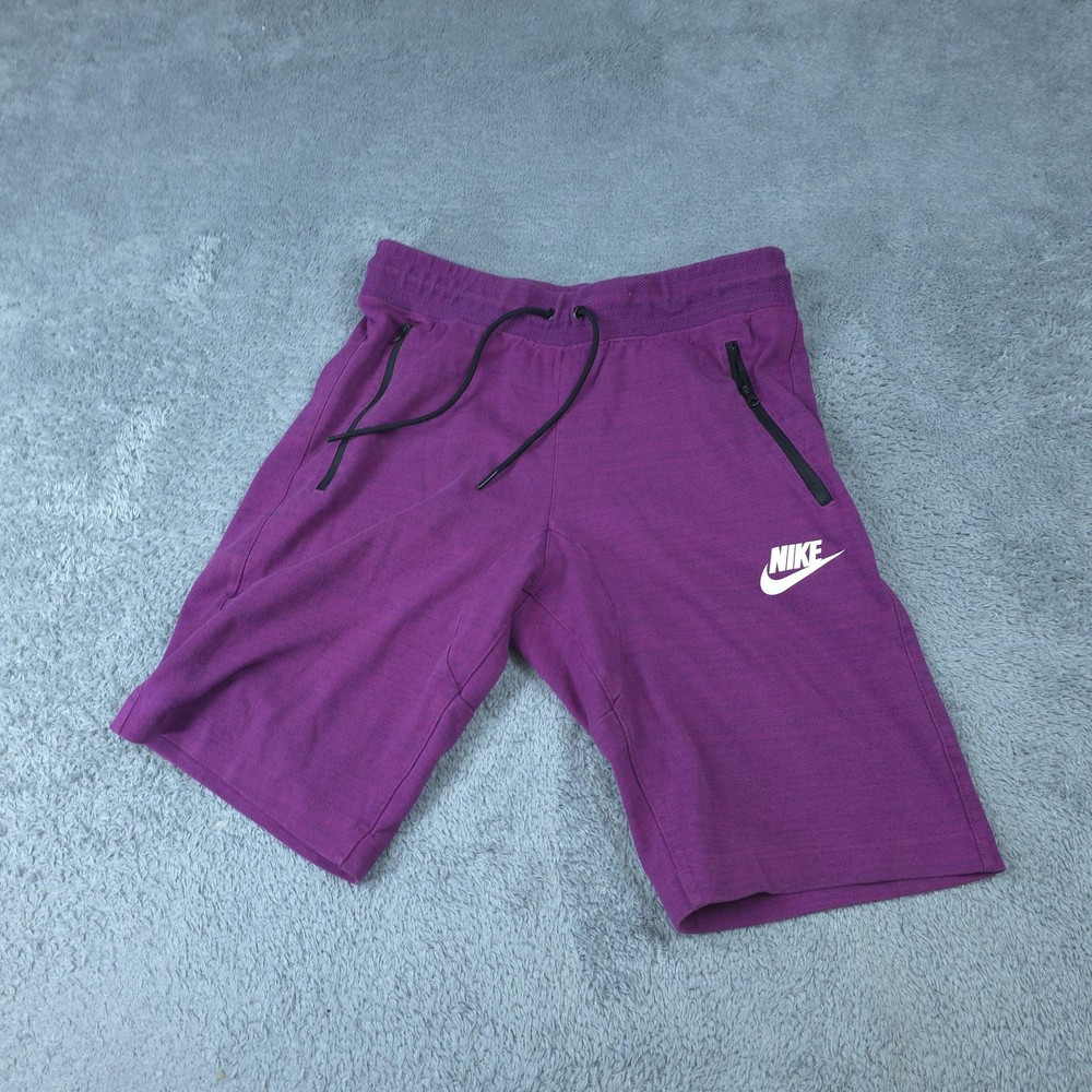Nike Sweat Shorts Mens Medium Purple Athletic Zip Pockets Logo Drawstring Gym