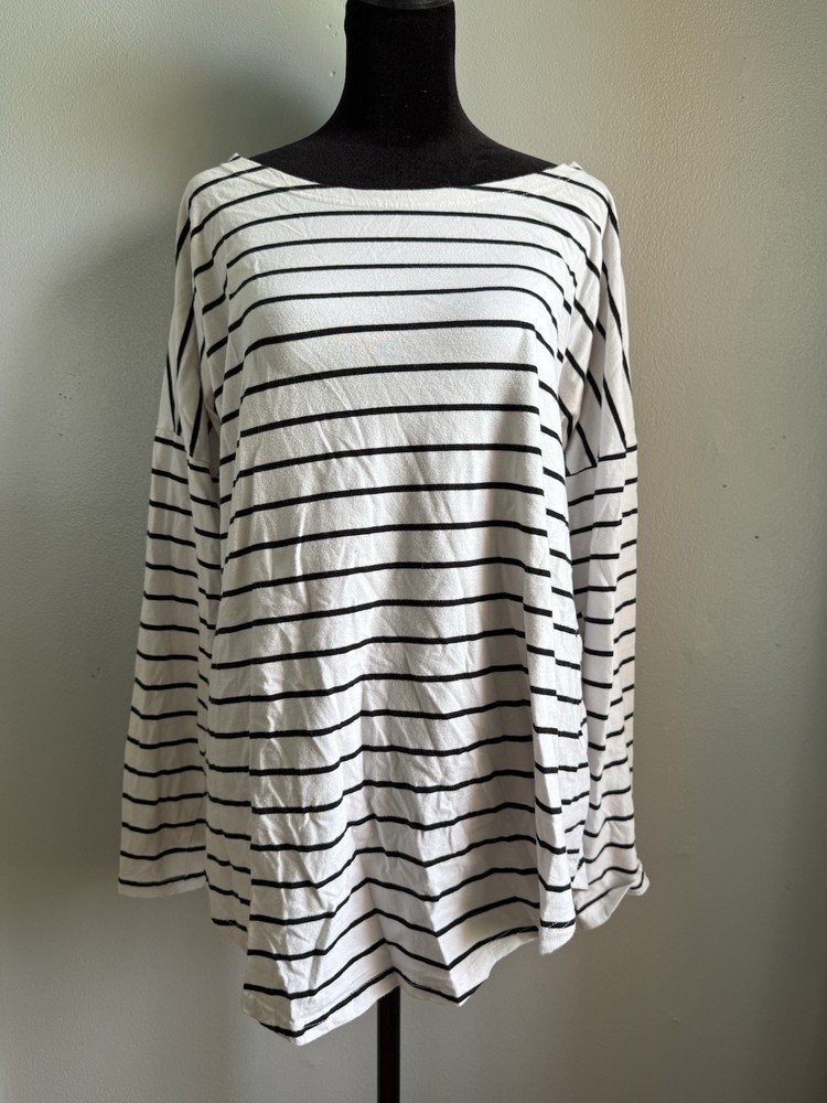 POGTMM Women’s Striped Long Drop  Sleeve T-shirt Black & White XXL 100% Cotton