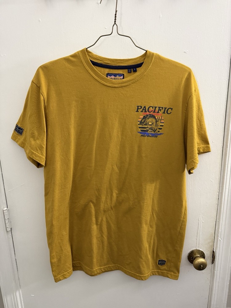 Superdry Men’s Pacific West Coast CA T-Shirt Size L Yellow Drawn By Hand