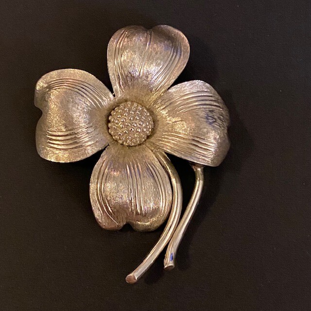 Vintage Silver Tone Large Flower Brooch