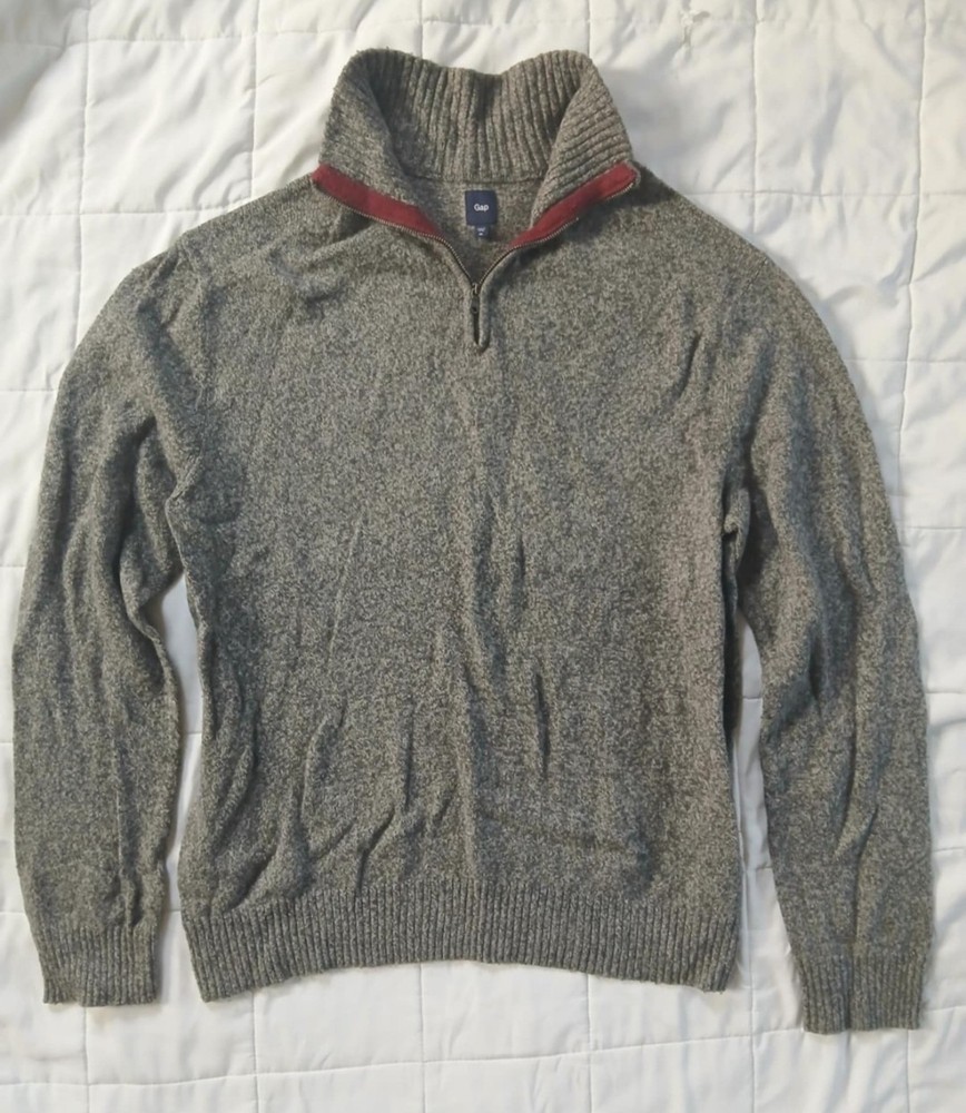 Men's GAP Size XL Gray Knit Quarter Zip Cotton Sweater