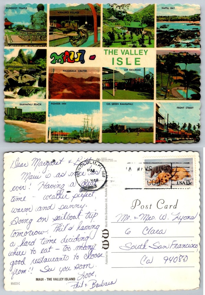 Vintage MAUI Hawaii Multi-View Postcard - 1983 Chrome 