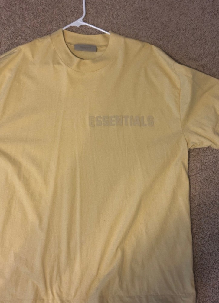 Fear of God Essentials Oversized T Shirt Beige Rubber Logo Mens Size XXL