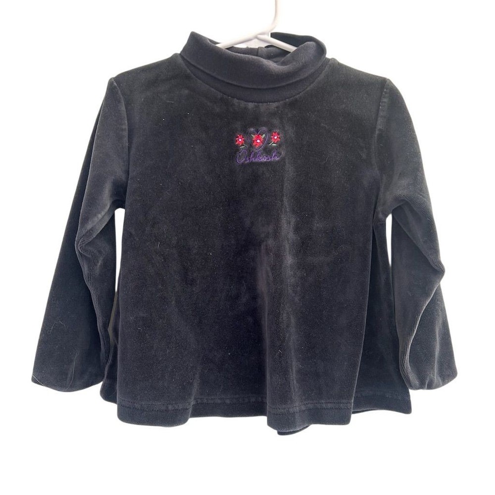 VTG Y2K OshKosh B'gosh Girls Black Velour Mock Neck Whimsigoth Swan 4T USA Made