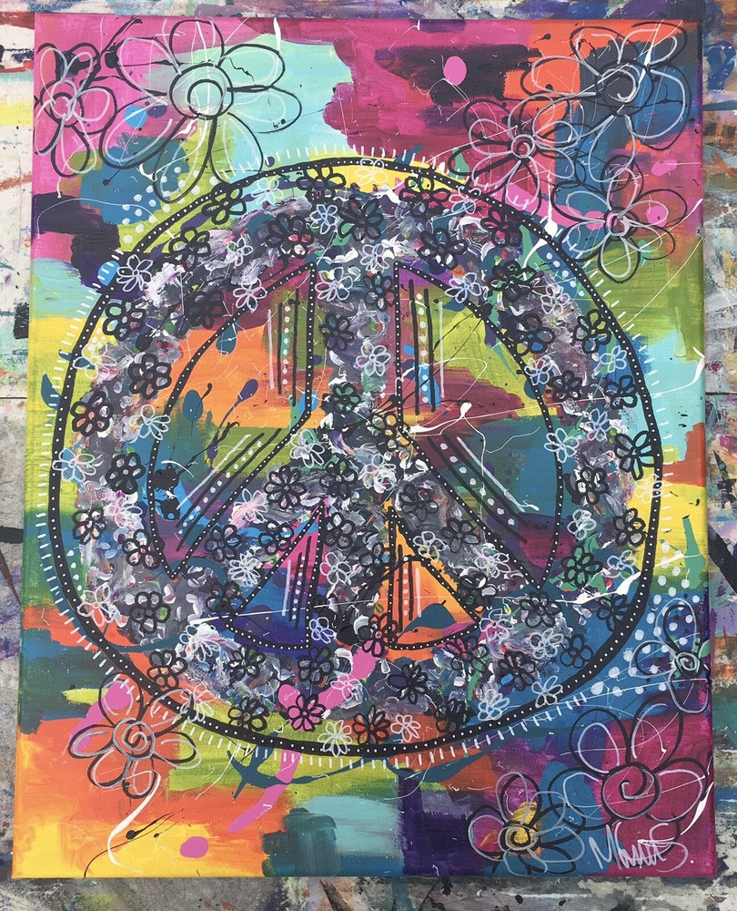 Maria Scalf 16x20 Canvas Peace Sign Hippie Floral Flower Boho Street Urban Pop