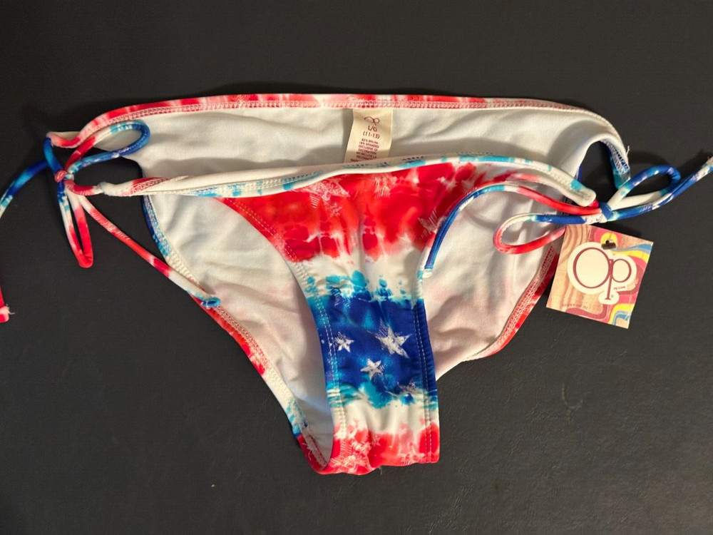 OP Juniors L Large 11-13 Bikini Swimsuit Bottom Red White Blue USA Walmart