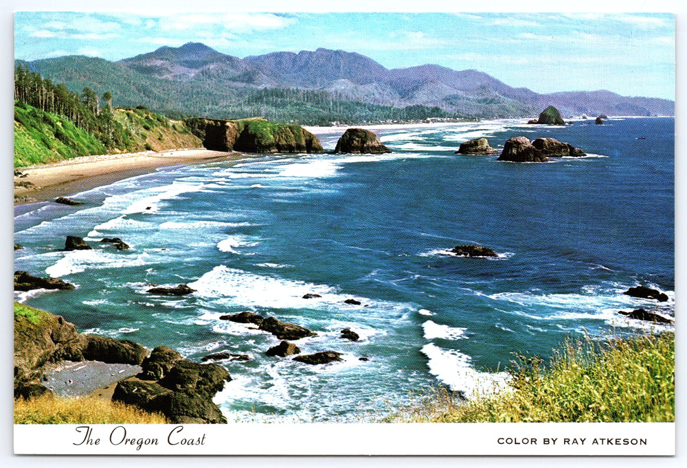 Oregon OR The Oregon Coast Pacific Ocean Rocks Mountains Vintage Photo Postcard