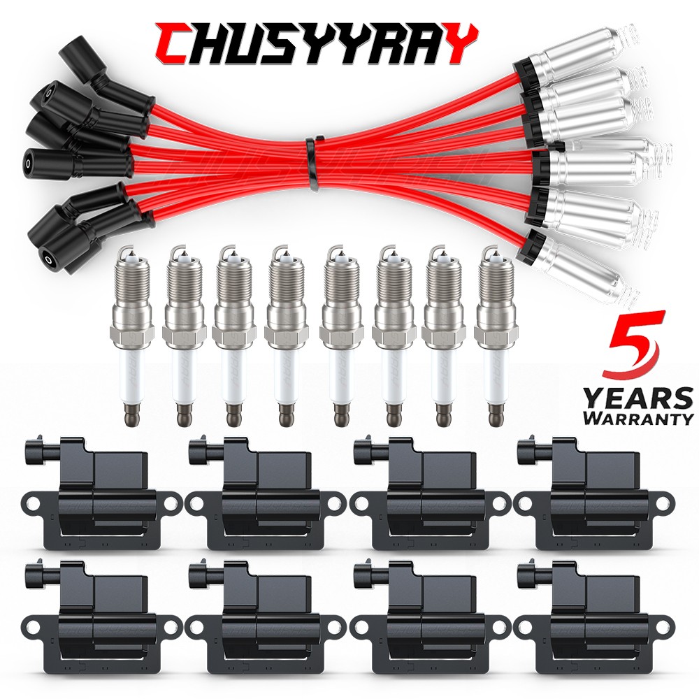 8X Ignition Coils & Iridium Spark Plugs & Wires For Chevy GMC 4.8L 5.3L 6.0L