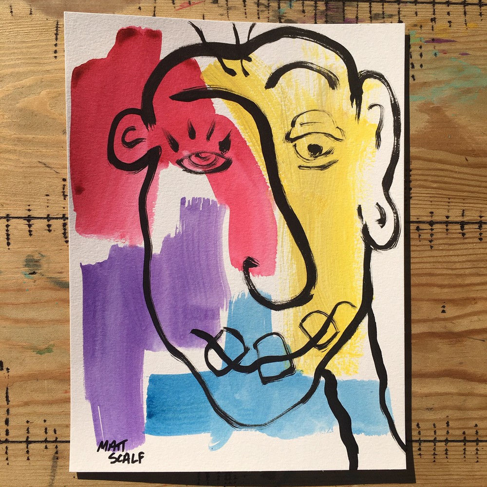 Matt Scalf Face Graffiti Abstract Street Art Portrait Pop ORIGINAL PAINTING 9x12-image