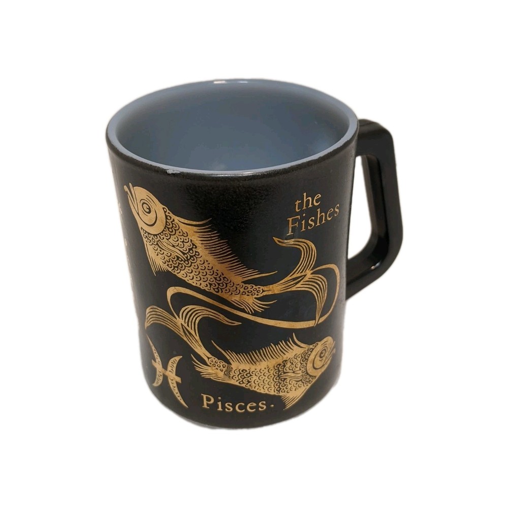Vintage Federal Milk Glass PISCES Zodiac Sign Horoscope Astrology Coffee Cup Mug