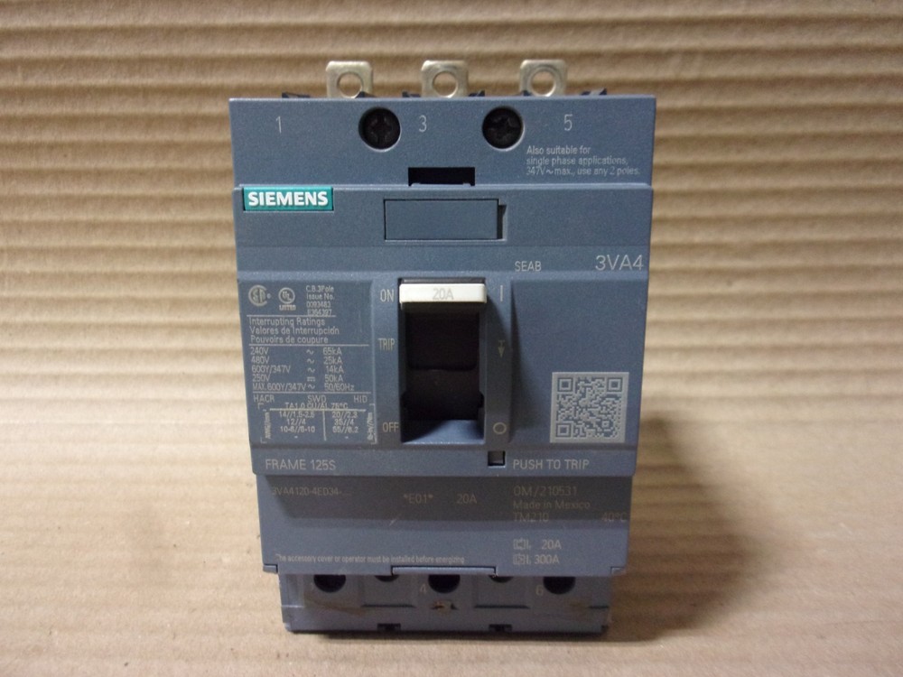 NEW Siemens 3VA 33VA4120-4ED34-0AA0 3 Pole 20 Amp 600v Circuit Breaker flaw #53