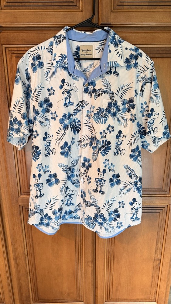 Tommy Bahama Men's XL Cotton Floral Shirt Blue Mickey Mouse Disney Parks