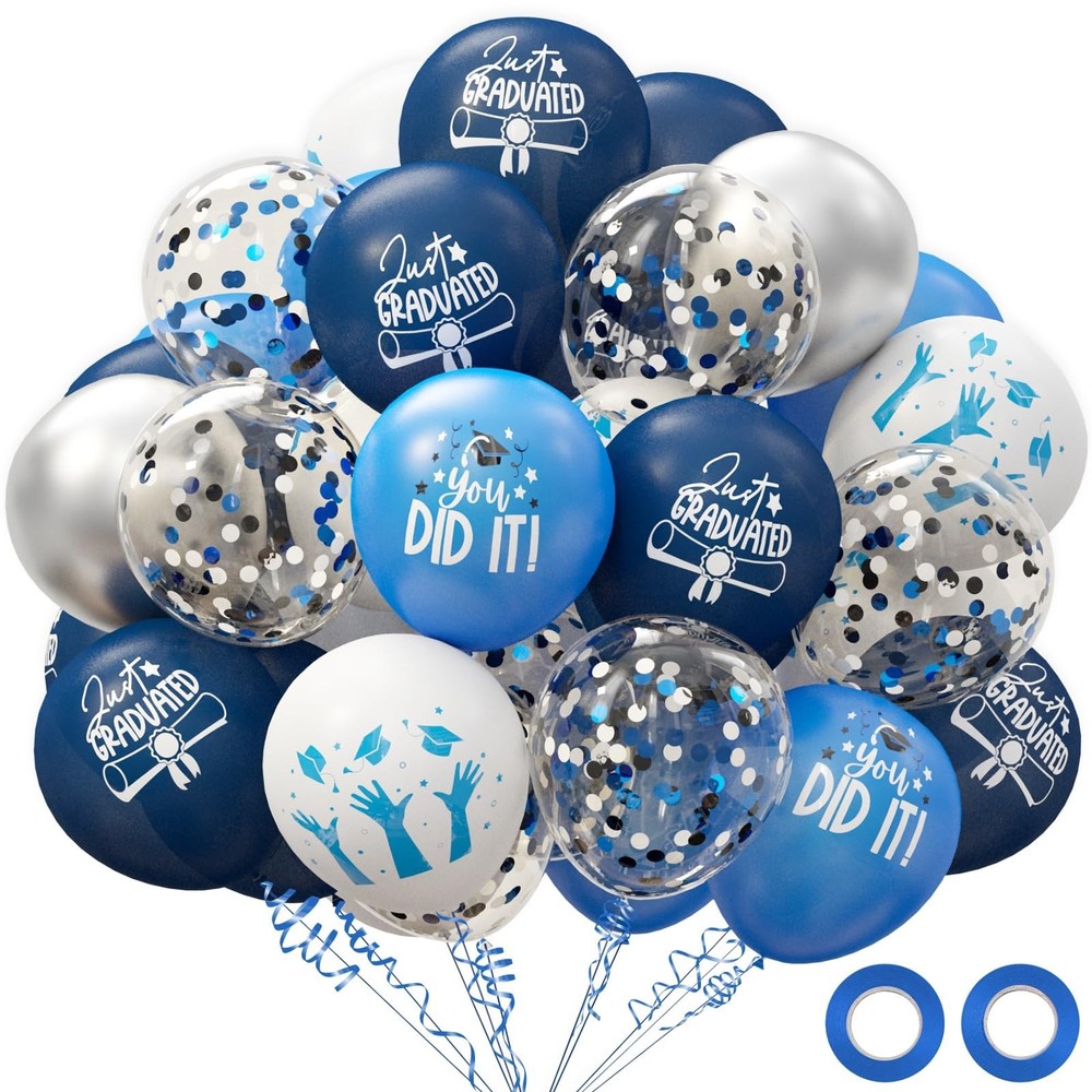 2026 Graduation Party Decorations, 70pcs Grad Balloons Blue and White Graduat...