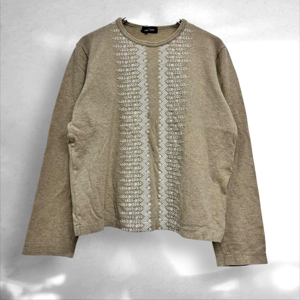 Tricot Comme des Garçons Beige Wool Embroidered Long Sleeve Top Size L New