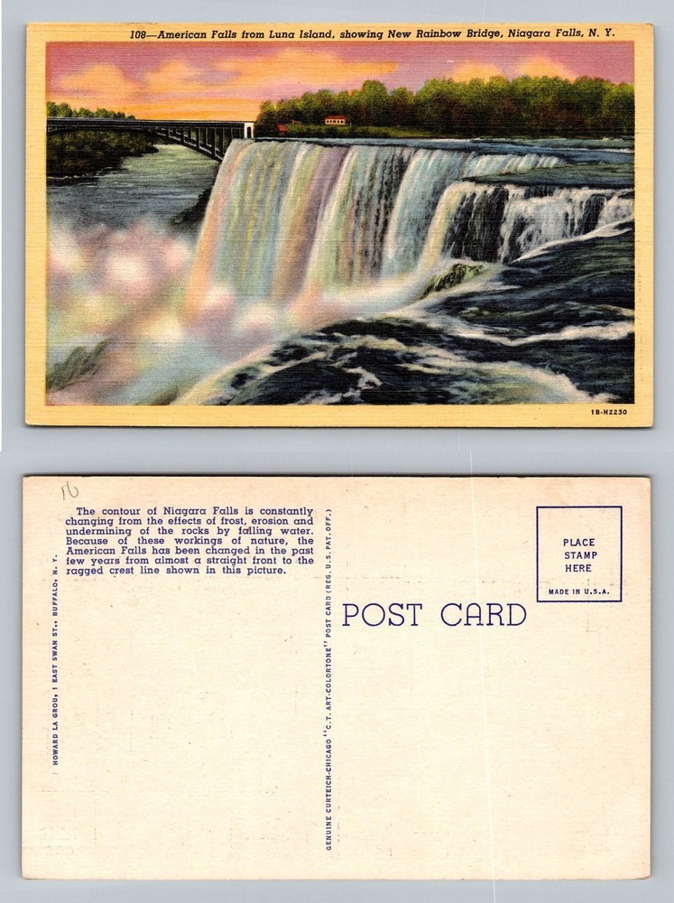 Niagara Falls, NY-New York, Rainbow Bridge Falls Scene PC Vintage Postcard