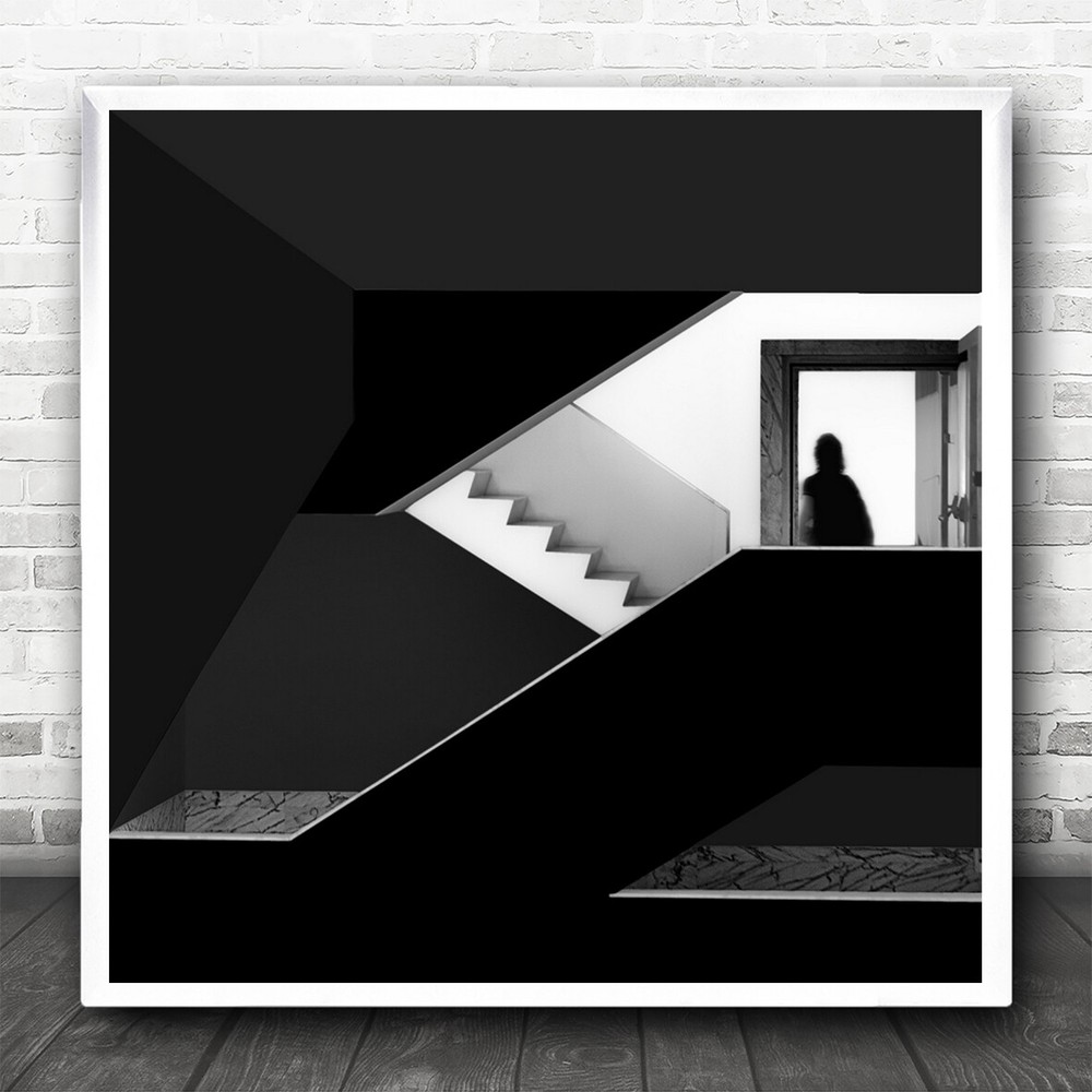 Maritime Museum Portugal Woman B&W Ilhavo Geometry Graphic Dark Square Art Print