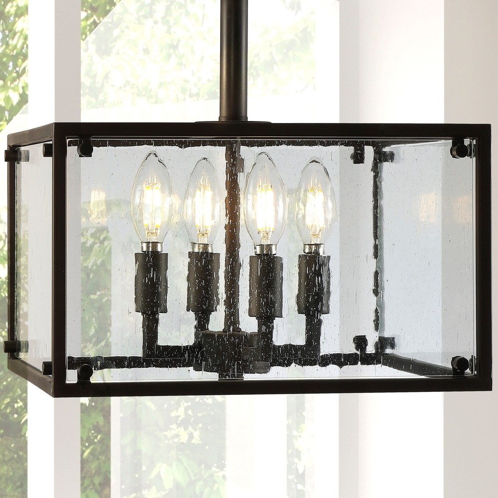 Rustic Farmhouse Ogee 13-Inch 4-Light Iron Seeded Glass LED Chandelier