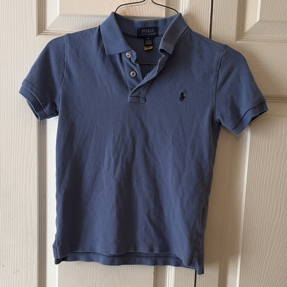 Polo Ralph Lauren Boys Blue Polo Shirt Size 6 Short Sleeve Collared Solid Logo