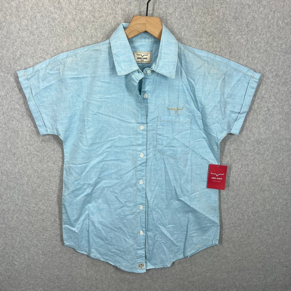 Kimes Ranch Ranchester Shirt Womens S Turquoise Cotton Western Short Sleeve NWT