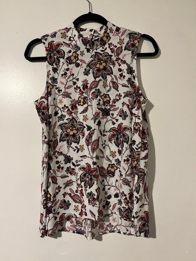 J.Jill Mock Neck Sleeveless Shirt White Paisley Floral Woman’s Size S