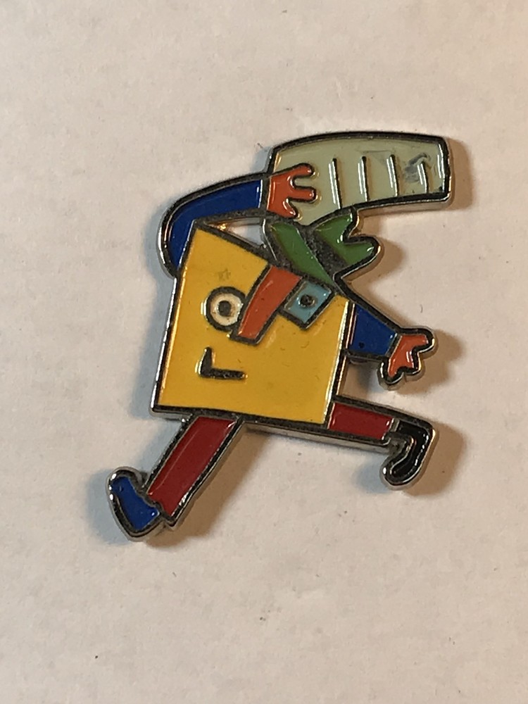PIN ABSTRAC ART YELLOW RED AND BLUE RUNNING WITH A PAPER-image