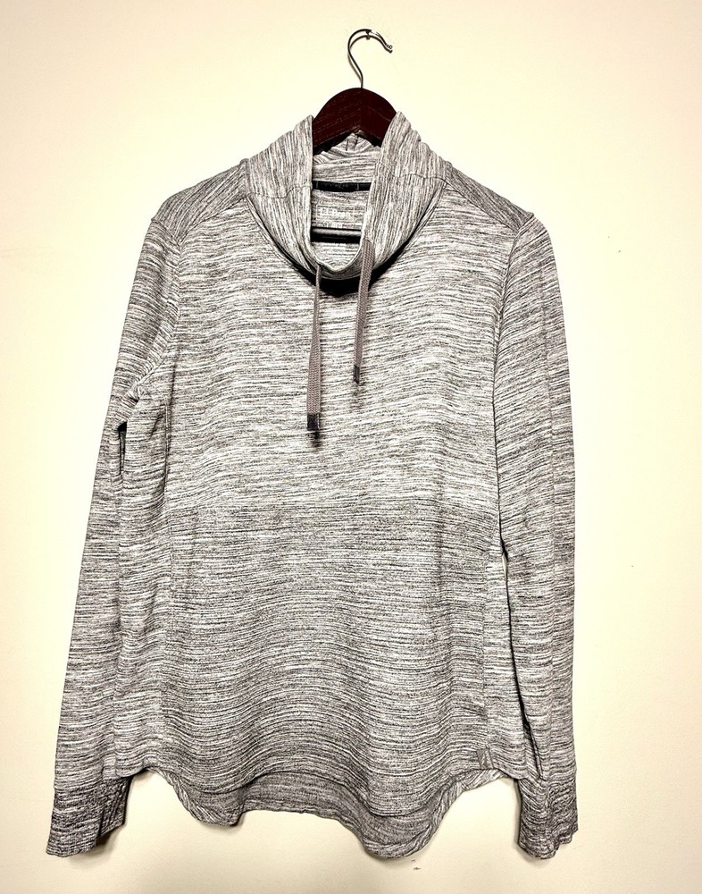 LL Bean Gray Marled Cozy Mixed Knit Pullover Funnelneck Pocket Sweatshirt Large