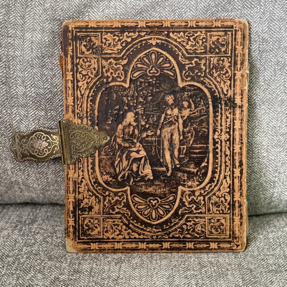 Antique 19th Century Bible Leather Cover - Brass Hinge - Victorian Bible Cover