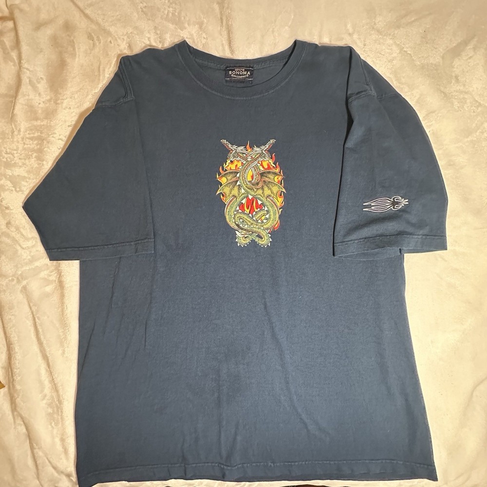 Y2K Sonoma Dragon T-Shirt Navy Blue Men's Size XL Short Sleeve Graphic Tee