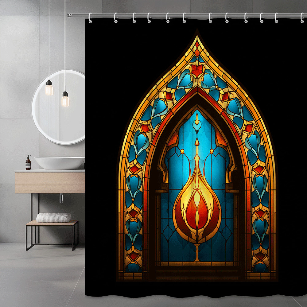 Stained Glass Window Arch Shower Curtain Gothic Decor