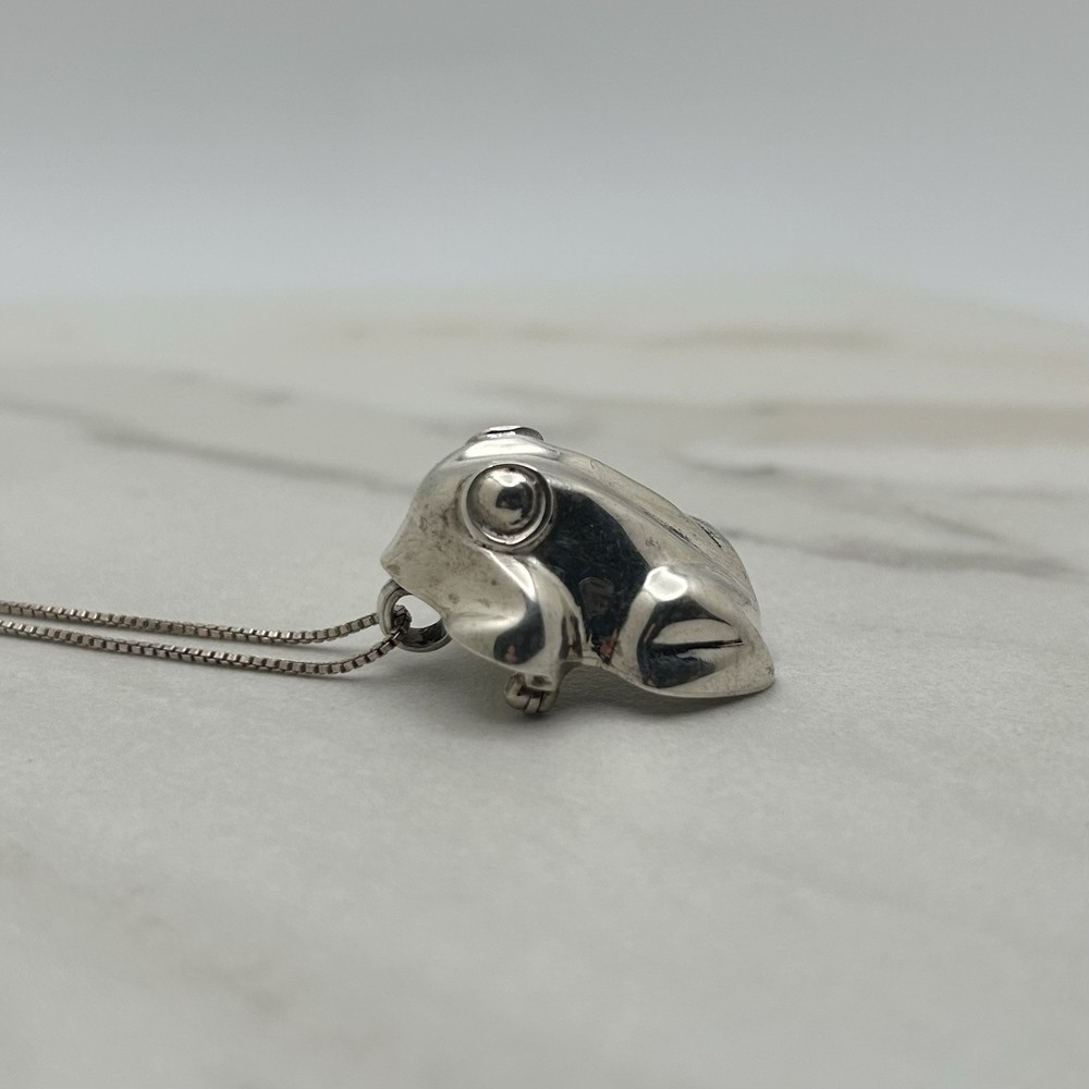 Taxco Mexico Vintage Sterling Silver Frog Brooch Pendant Necklace