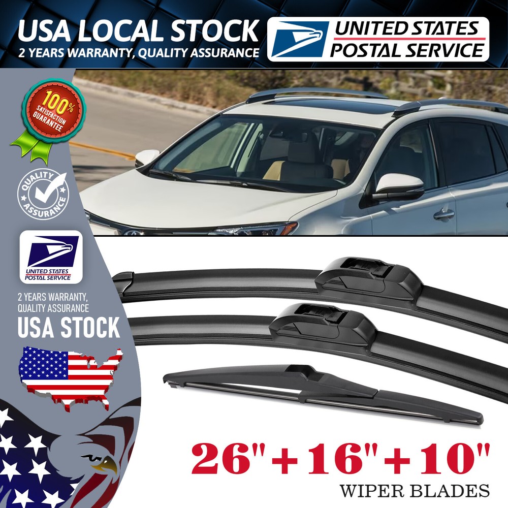 3-Piece Windshield Wiper Set for Toyota RAV4 – 26, 16, 10 Inch J/U Hook Blades