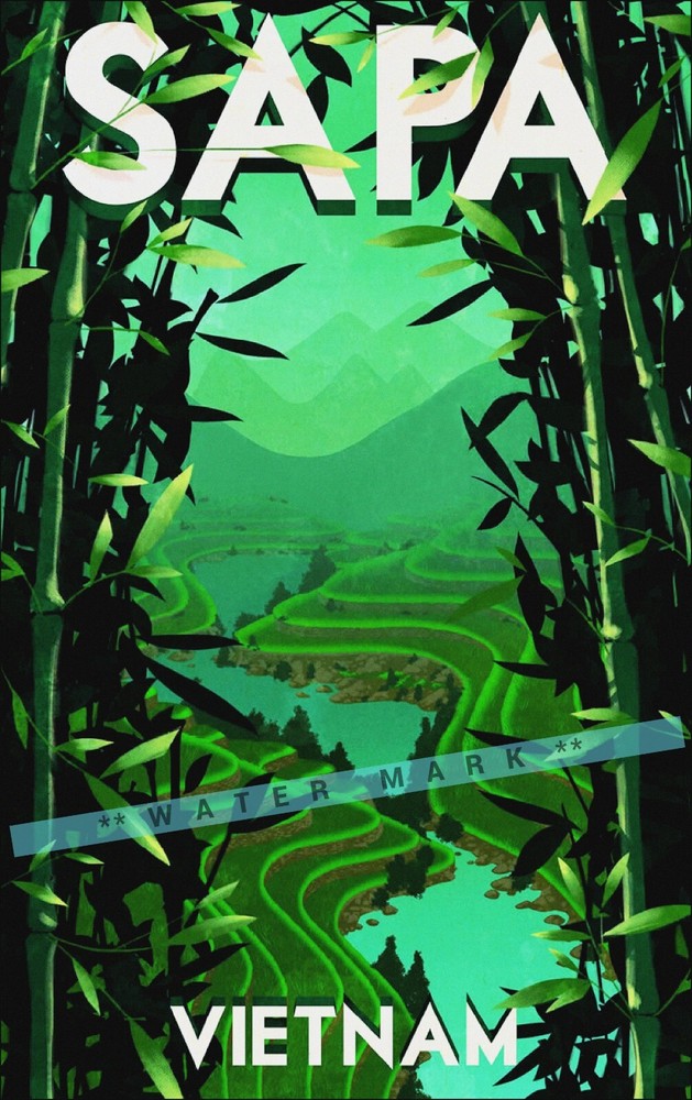 Viet Nam Sapa Green Valley Vintage Poster Print Retro Style Travel Wall Art