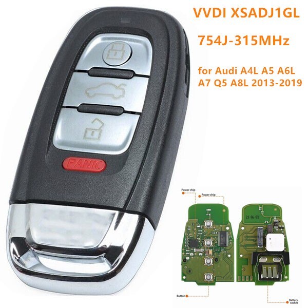VVDI XSADJ1GL Smart Key Remote Fob for Audi A5 A6L A7 Q5 A8L 2013-19 754J 315MHz