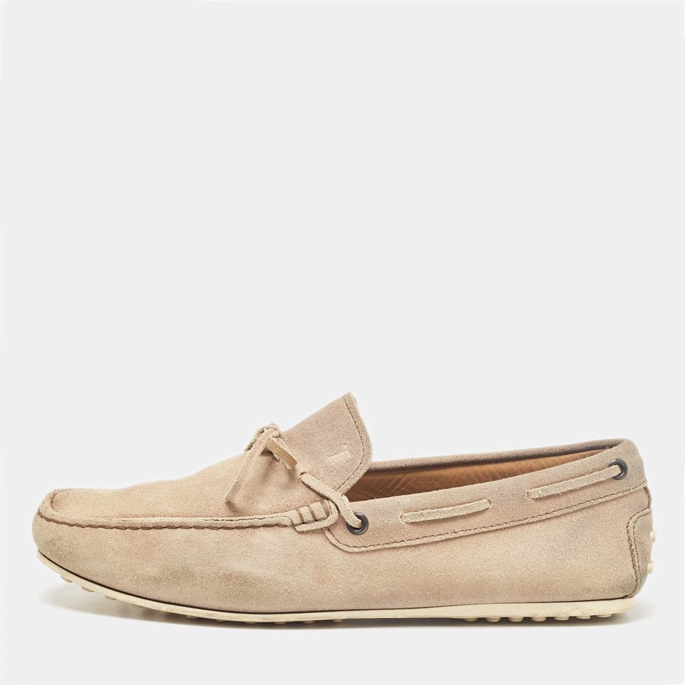Tods Beige Suede Bow Loafers Size 42