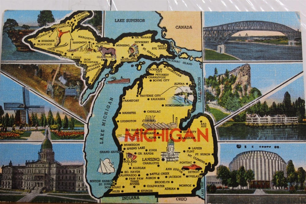 Michigan MI Map Postcard Old Vintage Card View Standard Souvenir Postal Post PC