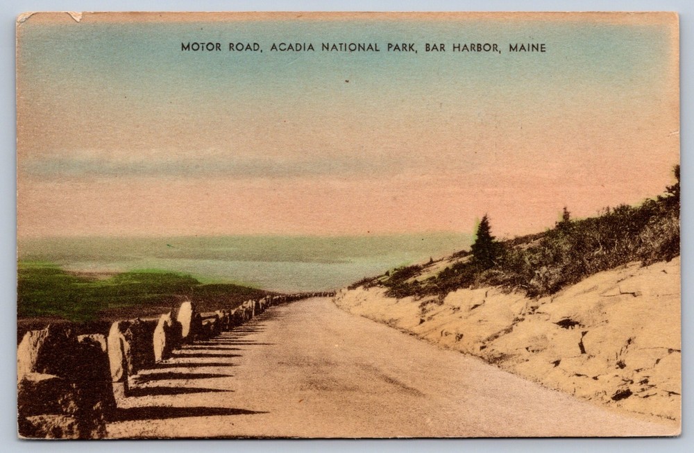 Bar Harbor Maine Acadia National Park Motor Road Hand Colored Postcard-image