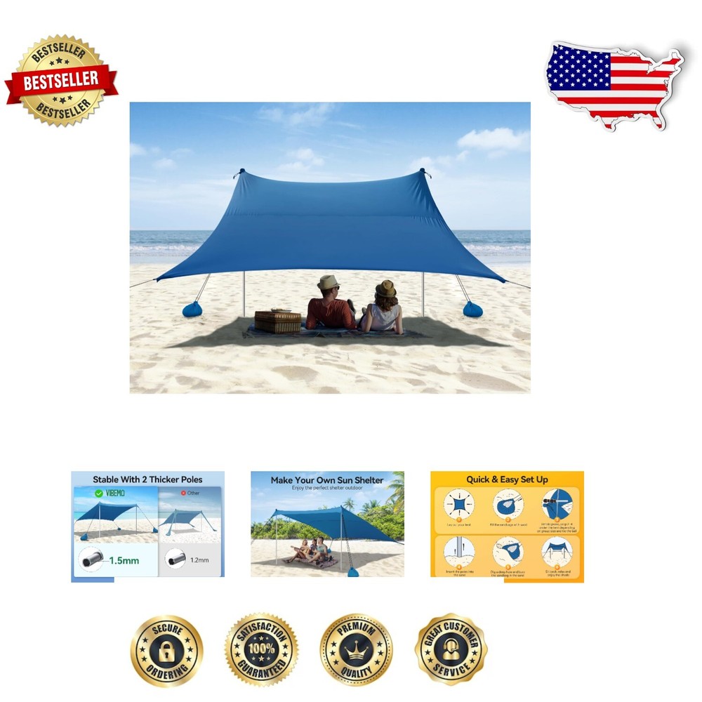 10ft Portable Sunshade with Sandbags & Pegs for Beach Comfort