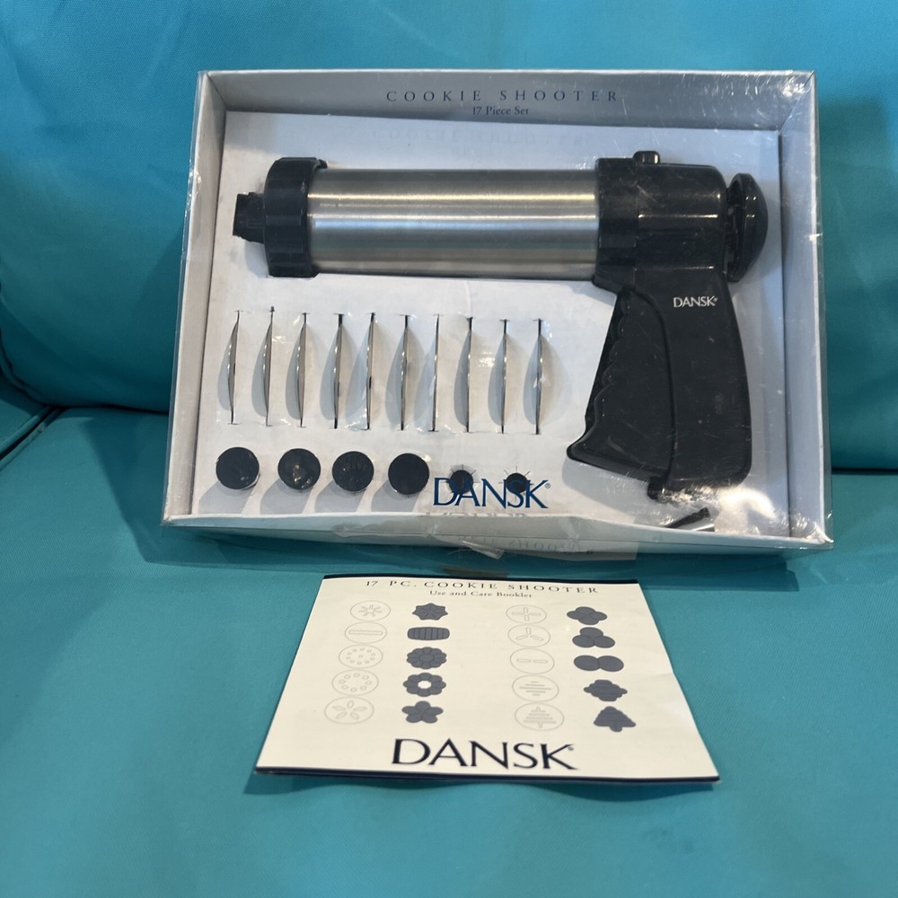 DANSK Cookie Press Shooter Gun 17 Pc Set Stainless Steel Baking Spritz NIB Read